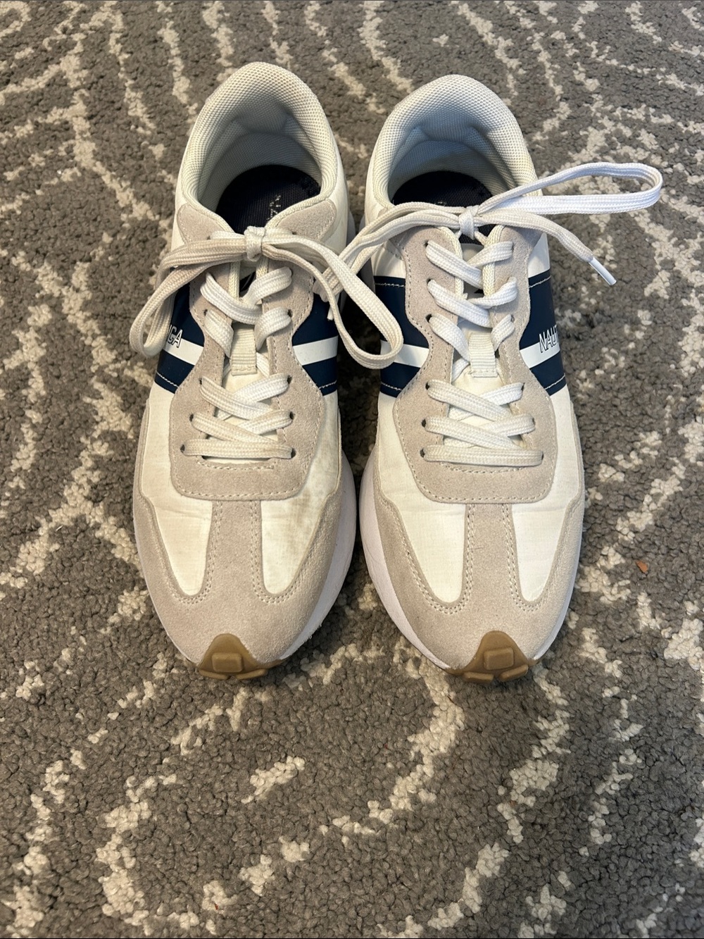 Nautica Beige and Navy Low-Top Retro Sneakers Tennies Tennis Shoes